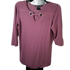 Purple 3/4 sleeve sweater with grommet neckline